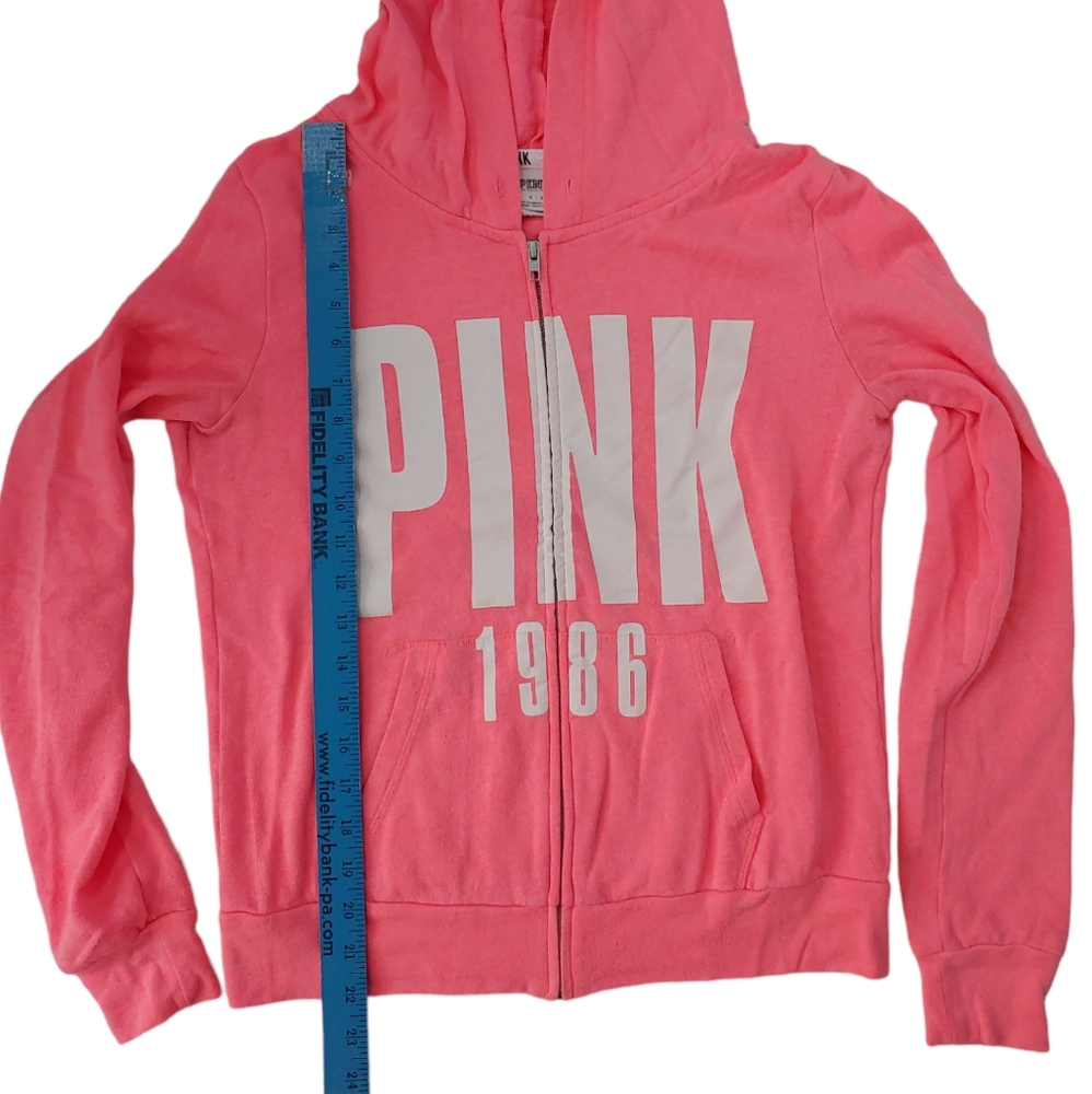 VICTORIA'S SECRET PINK Hot Pink Logo Sweatshirt Full Zip Hoodie Size Small - Picture 7 of 8